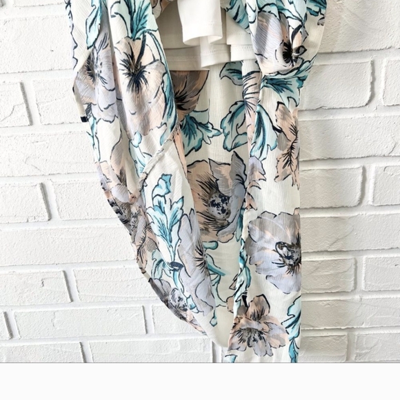 Boho white floral chiffon wrap front side slit maxi dress S - Picture 4 of 5